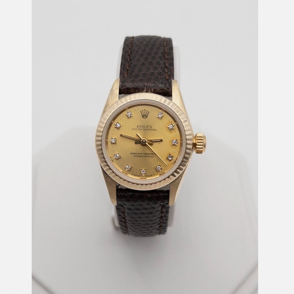 18k Yellow Gold ROLEX Oyster Perpetual FACTORY DIAMOND Ladies Watch